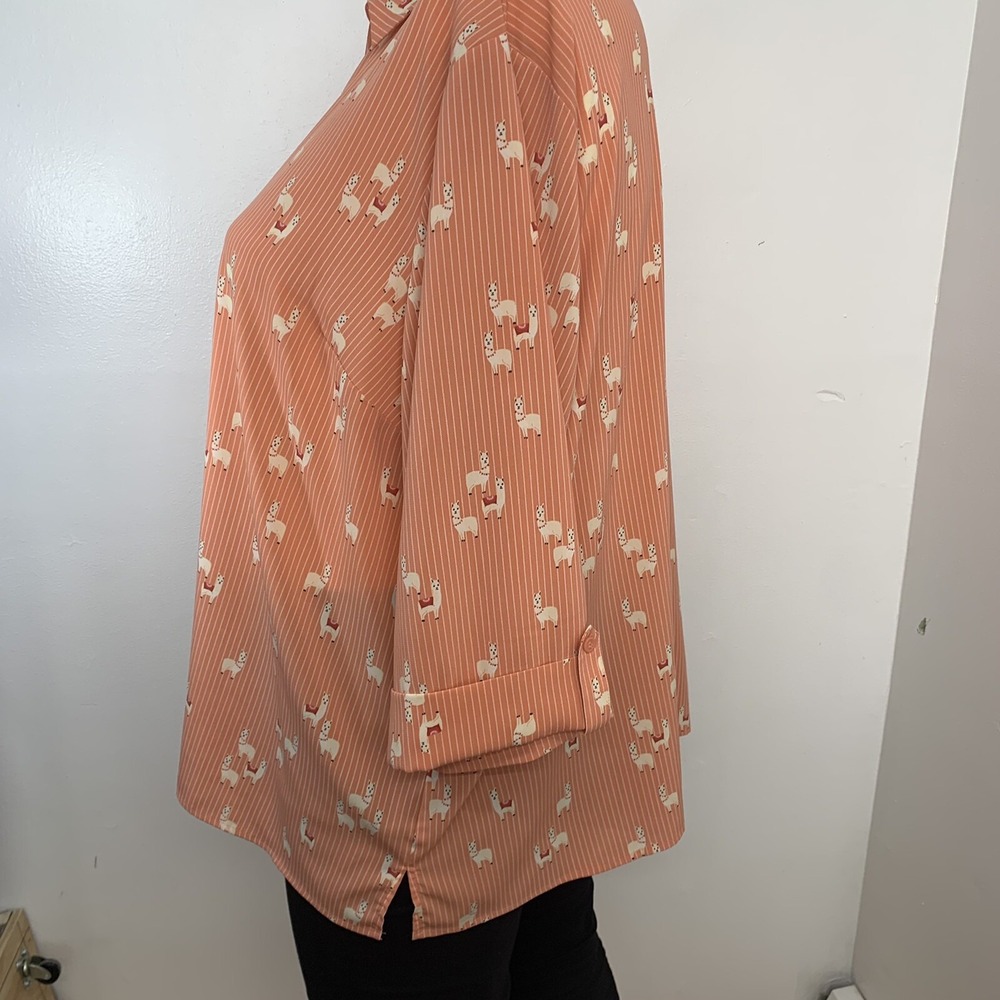 Catherines Top‎ Blouse 3X   Novelty Print Lamas Orange Stripe 3/4 Sleeve Office - Picture 5 of 12